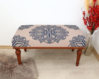 Kilim Rug Bench, Ottoman Upholstered Bench, Handmade Furniture, Footstool Bench, Aztec Bench, Farmhouse Decor, Entry Bench