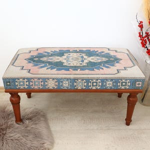handmade furniture, piano bench, entryway bench, bedroom bench, turkish bench, upholstered bench, sitting bench, long seat kilim bench