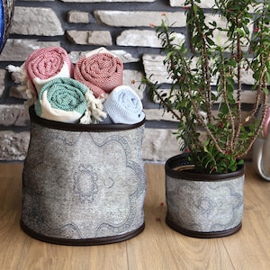 Decorative Fabric Basket Planter Set, Rustic Cabinet Organizer and Toy Basket, Plant Gift Idea for Mom, Towel Holder Basket, Stylish Planter