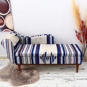 Storage chaise Handmade furniture, Farmhouse sofa Upholstered sofa  Chaise lounge chair, Meditation seat, Sofa couch, Armed Striped bench