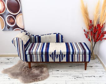 Chaise longue con almacenaje Muebles hechos a mano, Sofá rústico Sofá tapizado Chaise longue, Asiento de meditación, Sofá sofá, Banco de rayas armado