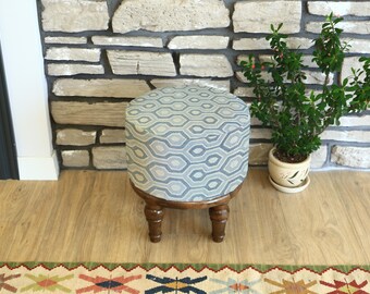 Handmade Furniture, Ottoman Round Bench, Tribal Rug Pattern Coffee Table, Rustic Upholstered Pouf, Modern Accent Chair, Cozy Living Room