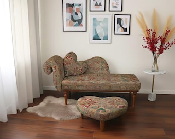 bench with storage, heart shape sofa, living room chair, durable fabric sofa, retro armchair, rug bench, colorful bench,