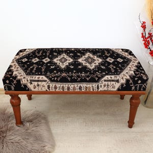 Handmade Wooden Bench, Bedroom Bench, Piano Bench, Turkish Rug Upholstered Bench, Decorative Seating Bench, Ottoman Bench, Dining Bench