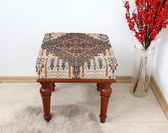 Bohemian Square Bench, Handwoven Boho Seat, Traditional Turkish Footstool, Colorful Entryway Furniture, Boho Square Bench, Handmade Seat