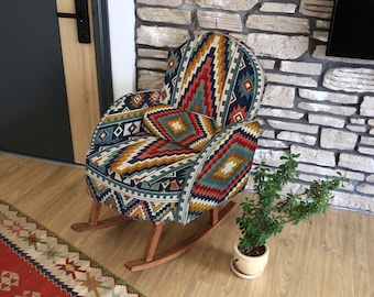Artsian Armchair, Upholstered Glider, Decorative Armchair, Lounger Chair, Boho Rocking Chair, Nursery Decor, Porch Chair, Reading Nook
