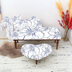 Premium Loveseat Schäslongfåtölj Klädd soffa med fotpall Vilbänk Kelimbänk Ottomanbänk för eleganta rum