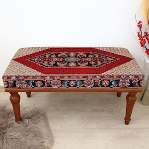 Turkish Kilim Rug Design Bench, Rustic Home Decor Bench, Living Room Ottoman Bench, Upholstered Bench, Vanity Bench, Entry Hall Bench
