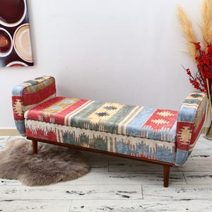Upholstered Storage Bench, Colorful Living Room Seat, Rustic Entry Bench, Kilim Ottoman Decor, Handmade Kilim Stool, Hallway Shoe Bench