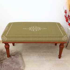 Green Bench , Ottoman Bench, Bedroom blanket bench, Trunk bench, Vintage rug bench, Clothes bench, Accent bench, Living Room Decor Furniture