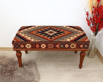 Upholstered Bedroom Stool, Oriental Rug Design Bench, Boho Piano Bench, Kitchen Furniture, Wooden Shoe Bench, Dining Chair, Unique Bench