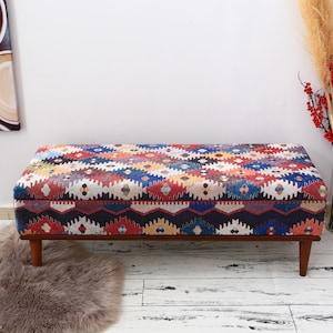 Entryway Bench, White Ottoman, Shoe Storage Chest, Upholstered Coffee Table, Clothes Storage, Soft Top Footstool, Bohemian Bench,