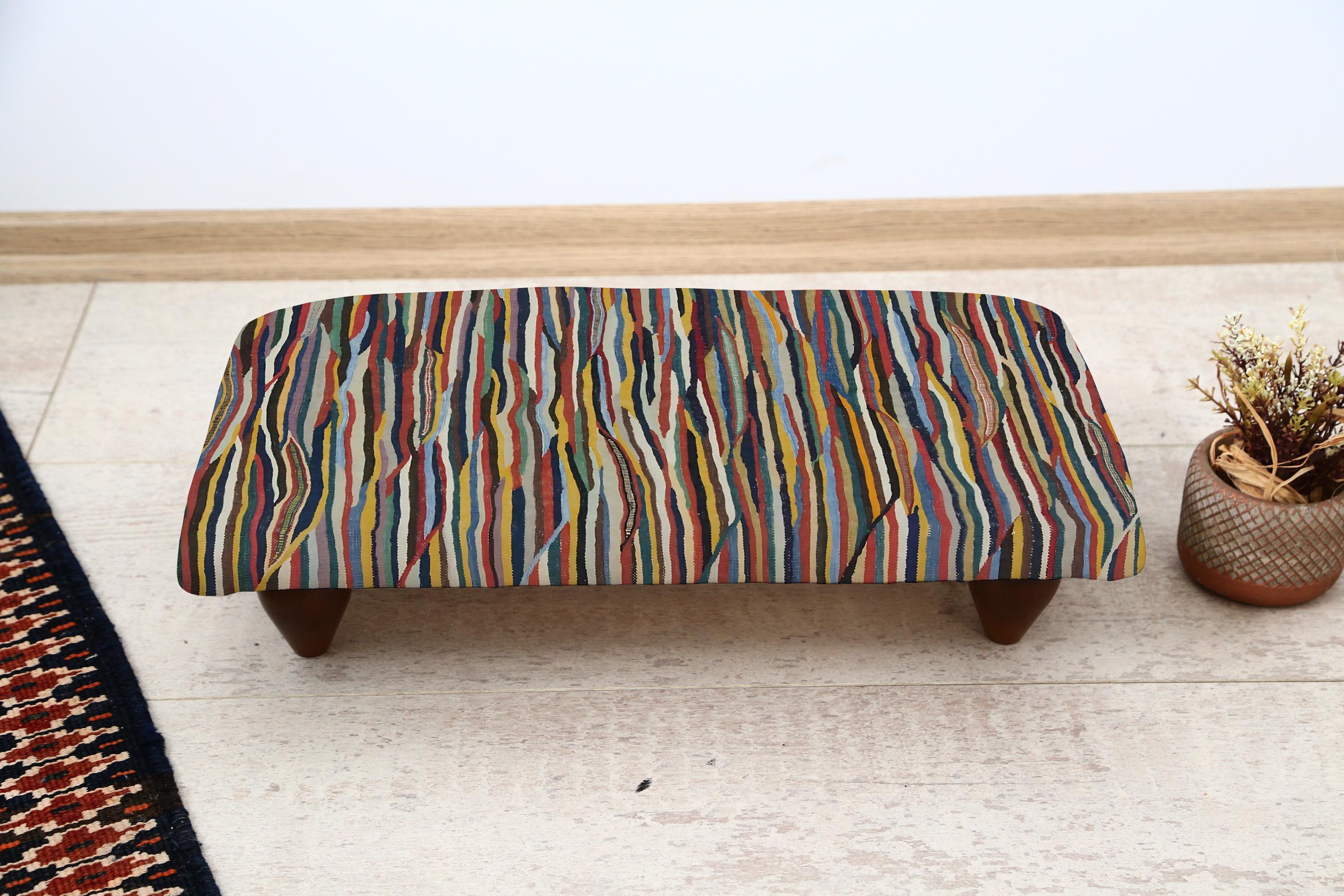 Colorful Modern Striped Footstool, Comfortable Upholstered Ottoman with  Vibrant Lines, Contemporary Accent Seat for Living Room or Bedroom, image size:3000x2000