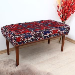 Bedroom Blanket Bench, Vintage Rug Bench, Boho Entryway Seating, Accent Bench, Ottoman Bench, Handcrafted Bench Seat, Lounge Decor Couch