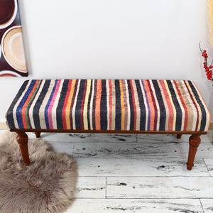 Handmade Kilim Stool, Turkish Accent Piece, Ottoman Style, Bohemian Decor Stool, Unique Home Accent Decoration, Vanity Bench, Home Decor