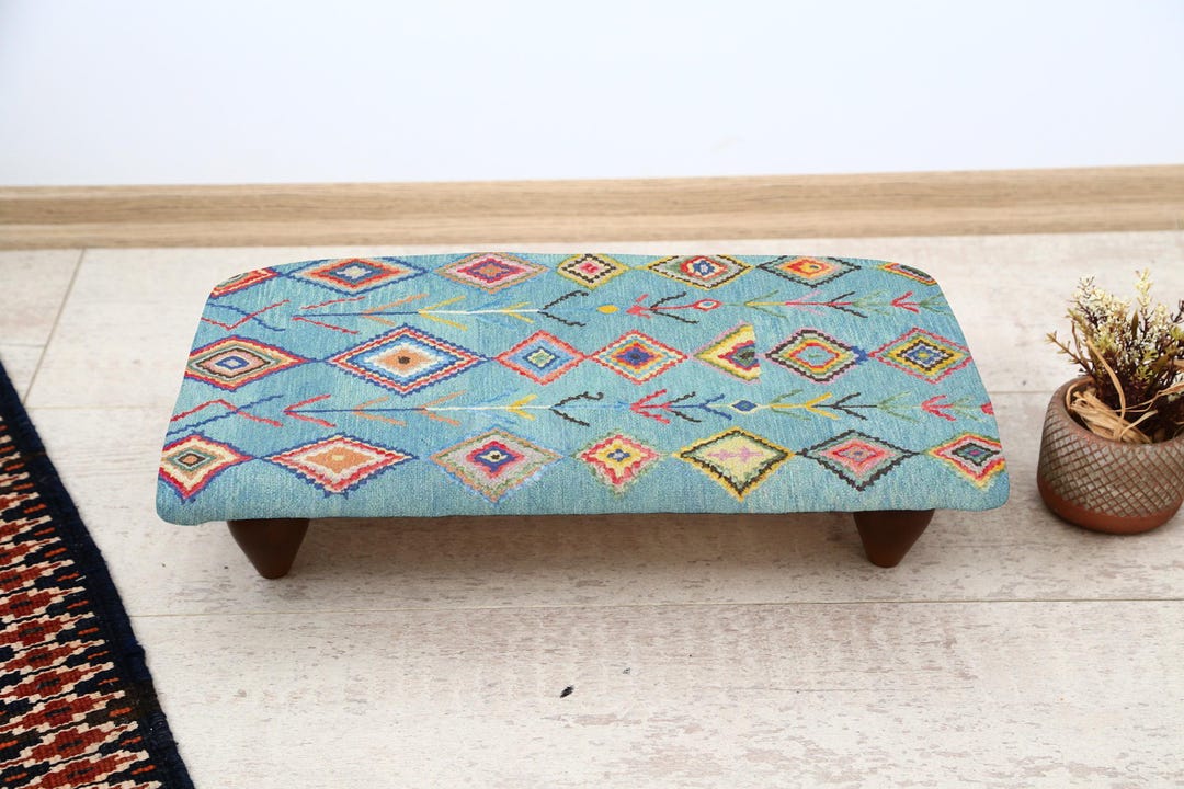 Colorful and Fun Kilim Footstool With Ethnic Pattern, Comfortable ...