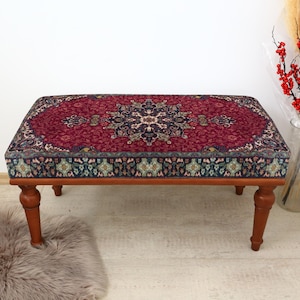 Red Kilim Frontdoor Bench, Piano Bench, Ottoman Bench, Upholstered Bench, Turkish Rug Bench, Kilim Bench, Home Decor Bench, Handmade Bench