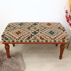 Frontdoor Bench, Piano Bench, Ottoman Bench, Upholstered Bench, Turkish Rug Bench, Home Decor Bench, Handmade Bench, Geometric Design Bench