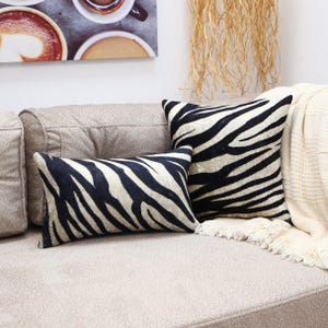 Zebra Pattern Pillow, Decorative Throw Pillow with Unique Zebra Print, Elegant Home Decor, Zebra Stripe Pillow 18x18, White and Black Pillow