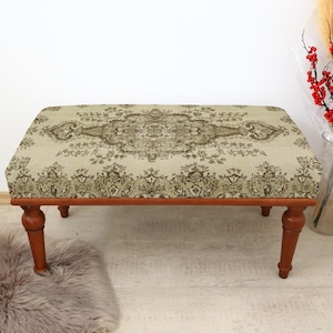 Persian Rug Bench, Handmade Dining Table Bench, Turkish Rug Long Bedroom Ottoman Bench &quot;, Wood Bench, Sitting bench, Farmhouse Bench