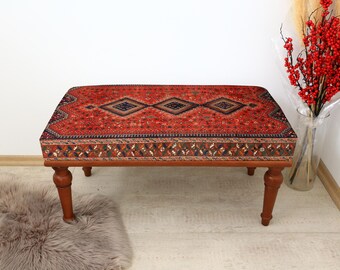 Bohemian Bench Seat, Entry Bench for Hallway, Turkish Inspired Style Seating, Eclectic Living Room Furniture, Upholstered Dining Bench