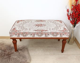 Bohemian Kilim Seat, Handmade Rustic Ottoman, Ethnic Upholstered Bench, Cozy Tribal Accent Furniture for Entryway or Living Room