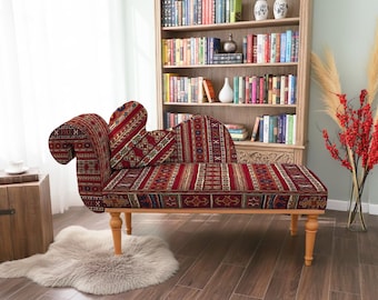 handmade look, retro armchair, daybed sofa, kilim bench, curved sofa, tiny house furniture, corner sofa, wood frame bench,