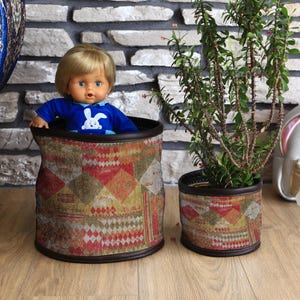 Rustic Fabric Basket Planter Set, Cabinet Basket and Hanging Plant Holder, Towel Organizer and Decorative Pot Gift for Plant Lovers, Planter