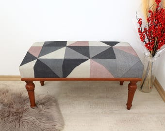 Banco turco decorativo, otomana moderna, toque bohemio, taburete Kilim hecho a mano, opción de almacenamiento, taburete para sala de estar, muebles modernos