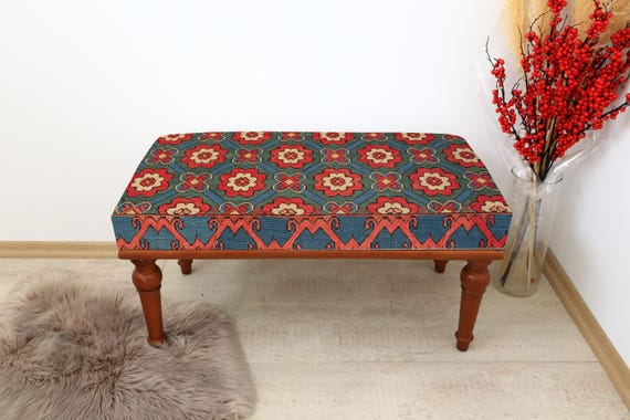 Frontdoor Bench, Piano Bench, Ottoman Bench, Upholstered Bench, Turkish Rug Bench, Kilim Bench, Home Decor Bench, Handmade Ottoman Seat