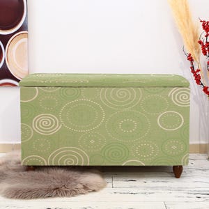 Handmade storage bench, Upholstered trunk, Bedroom storage, Living room organizer, Entry shoe bench, Sitting storage  Green Ottoman storage