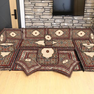Oriental Floor Seating Set, Arabic Majlis Sofa with Cushions, Moroccan and Turkish Style Low Sofa Seat for Living Room or Guest Lounge Decor