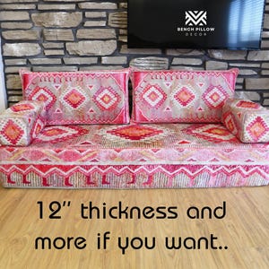 Pink Rug Upholstered Floor Sofa Seating, U FULL SET, Home Decor, Modular Sectional Sofa, Corner Sofa for Guests, Arabic Majlis, Sofa Decor