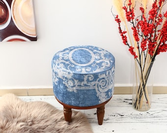 Kilim Design Footstool Bench, Entryway Ottoman And Dressing Table Seating, Round Pouf Chair for Living Room & Kitchen Decor, Yoga stool