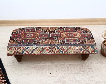 Comfortable Kilim Designed Ottoman Footrest with Authentic Turkish Pattern, Vintage Style Footrest in Traditional Ethnic Style, Boho Stool