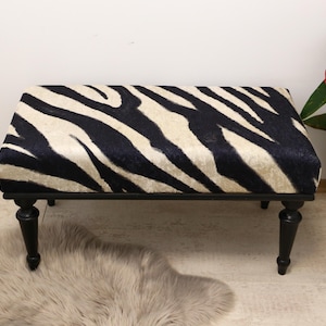 Zebra Design Bench, Handmade Bench, Bohemian Home Décor & Seating, Unique Accent Piece for Living Room or Bedroom, Decorative Furniture