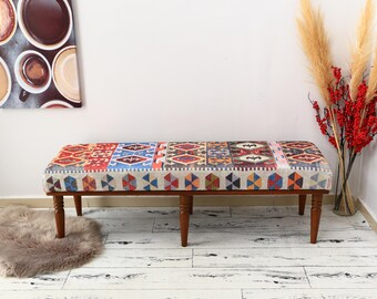 Kilim rug bench, Dining bench, Farmhouse bench, Bedroom bench, Entryway bench, Handmade furniture, Ottoman bench, Footstool , BENCH