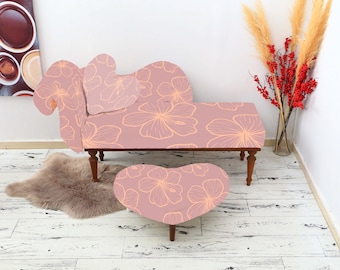Comfortable Loveseat Chaise Lounge Chair Upholstered Sofa with footstool Reclining Bench Kilim Bench Ottoman Bench for Family Gathering Area