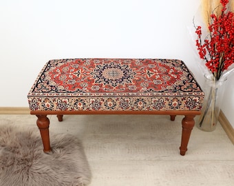 Decorative Foot Stool, Handmade Turkish Style, Ottoman Seat for Living Room, Chic Bedroom Decor Stool, Upholstered Hall Bench, Home Decor
