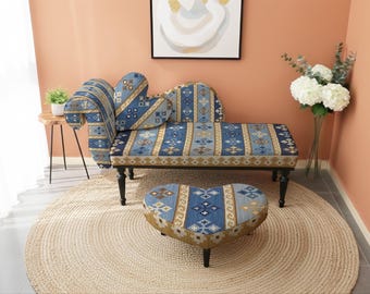 divan bed, wedding gift idea, thoughtful gift, bohemian decor, wooden leg sofa, heart decor, window seat, meditation chair,