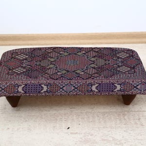 Vintage Classic Patterned Footstool, Handmade Kilim Ottoman, Ethnic Boho Footrest for Cozy Living Room Decor, Classic Pattern Stool