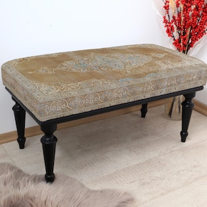 Chic Bedroom Stool, Upholstered Vanity Seat, Turkish Accent Furniture, Piano Bench, Elegant and Functional for Bedroom, Decor Foyer Bench
