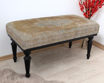 Chic Bedroom Stool, Upholstered Vanity Seat, Turkish Accent Furniture, Piano Bench, Elegant and Functional for Bedroom, Decor Foyer Bench