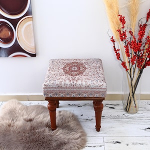 Handmade Ottoman Coffee Table Bench With Animal Print Persian Rug, Farmhouse Upholstered Bench,Ottoman Coffee Table Bench,Coffee Table Bench