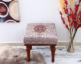 Handmade Ottoman Coffee Table Bench With Animal Print Rug, Farmhouse Upholstered Bench,Ottoman Coffee Table Bench,Coffee Table Bench