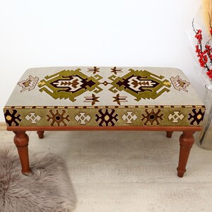 Upholstered Bench, Handmade Furniture, Footstool Bench, Kilim Rug Bench, Ottoman Bench, Farmhouse Decor, Entryway Bench, Dining Bench