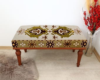 Upholstered Bench, Handmade Furniture, Footstool Bench, Kilim Rug Bench, Ottoman Bench, Farmhouse Decor, Entryway Bench, Dining Bench