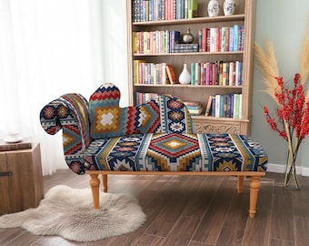 stylish seating, fabric daybed, new home gift, tribal pattern chair, hippie style, rustic furniture, love seat bench,