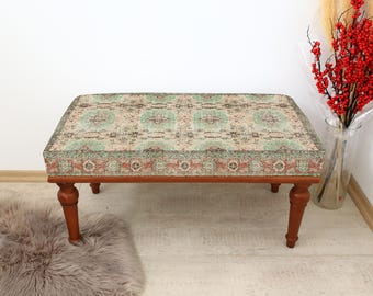 banco de piano hecho a mano, otomana de madera, otomana con reposapiés, banco para sala de estar, banco para dormitorio, banco para zapatos, banco de decoración boho,