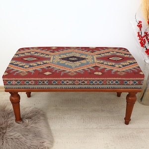 Turkish Rug Bench, Handmade Dining Table Bench, Bedroom Ottoman Bench, Entryway Seating Furniture, Farmhouse Bench, Boho Chic Bench